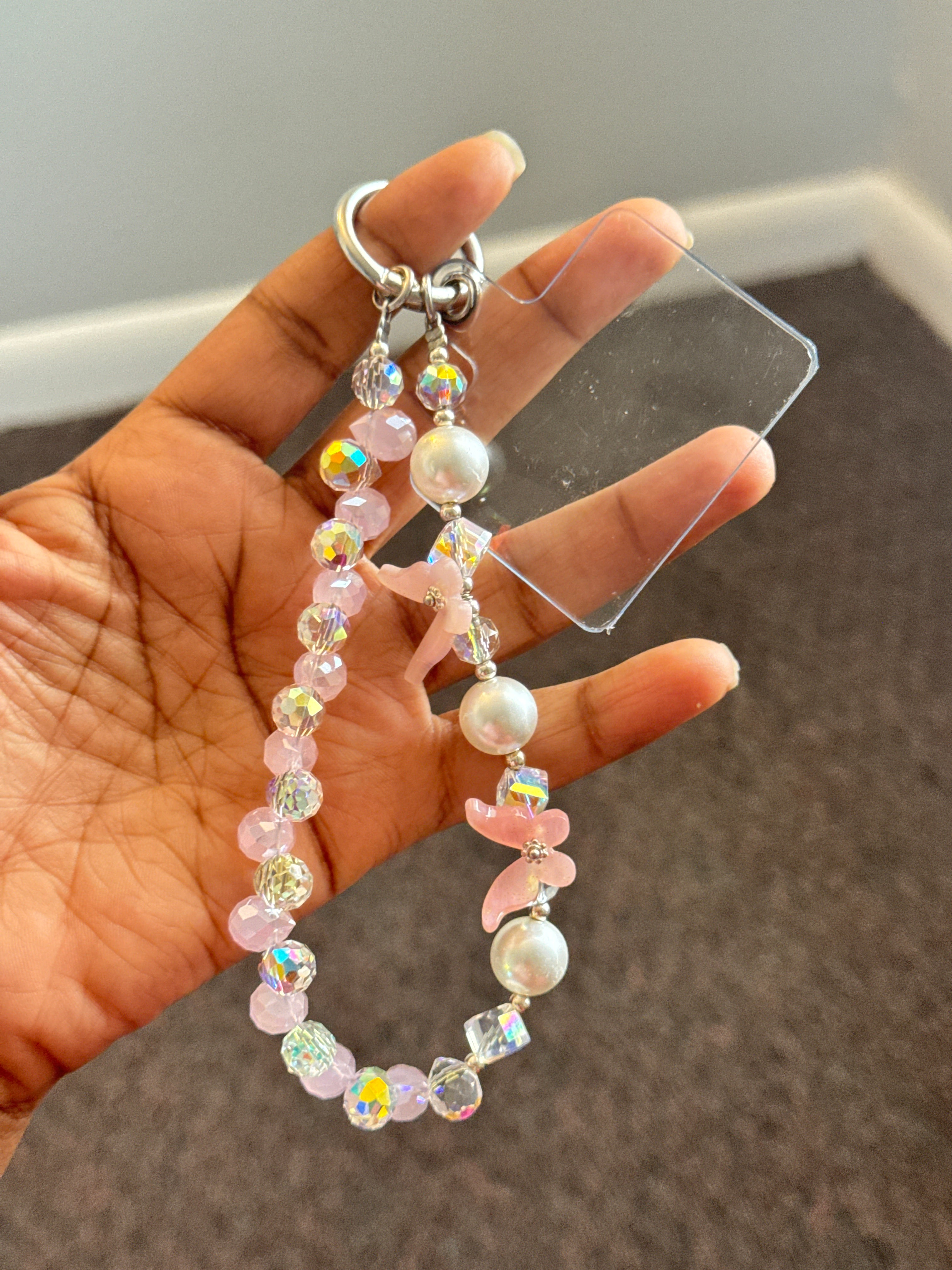 Crystal Pink Butterfly Phone Charm