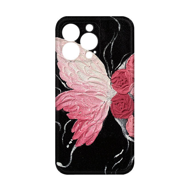 Pink Butterfly & Rose iPhone Case – Bold & Elegant