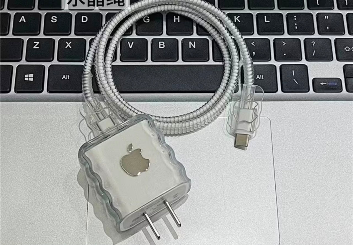 Transparent Apple charger protector set