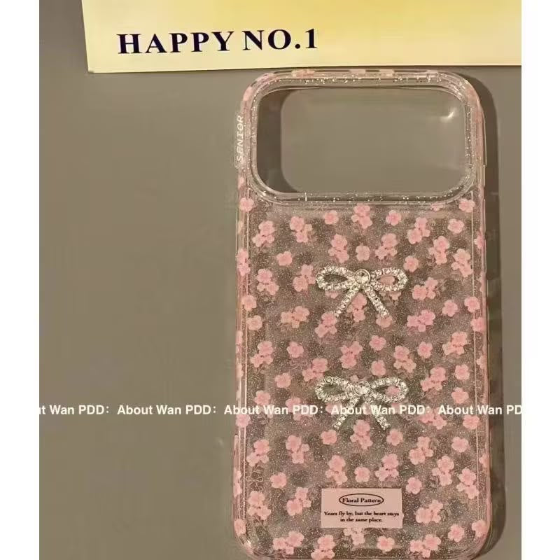 Pink Ditsy Floral Bow iPhone Case