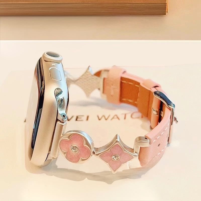 Leather Zircon Flower Watch Band