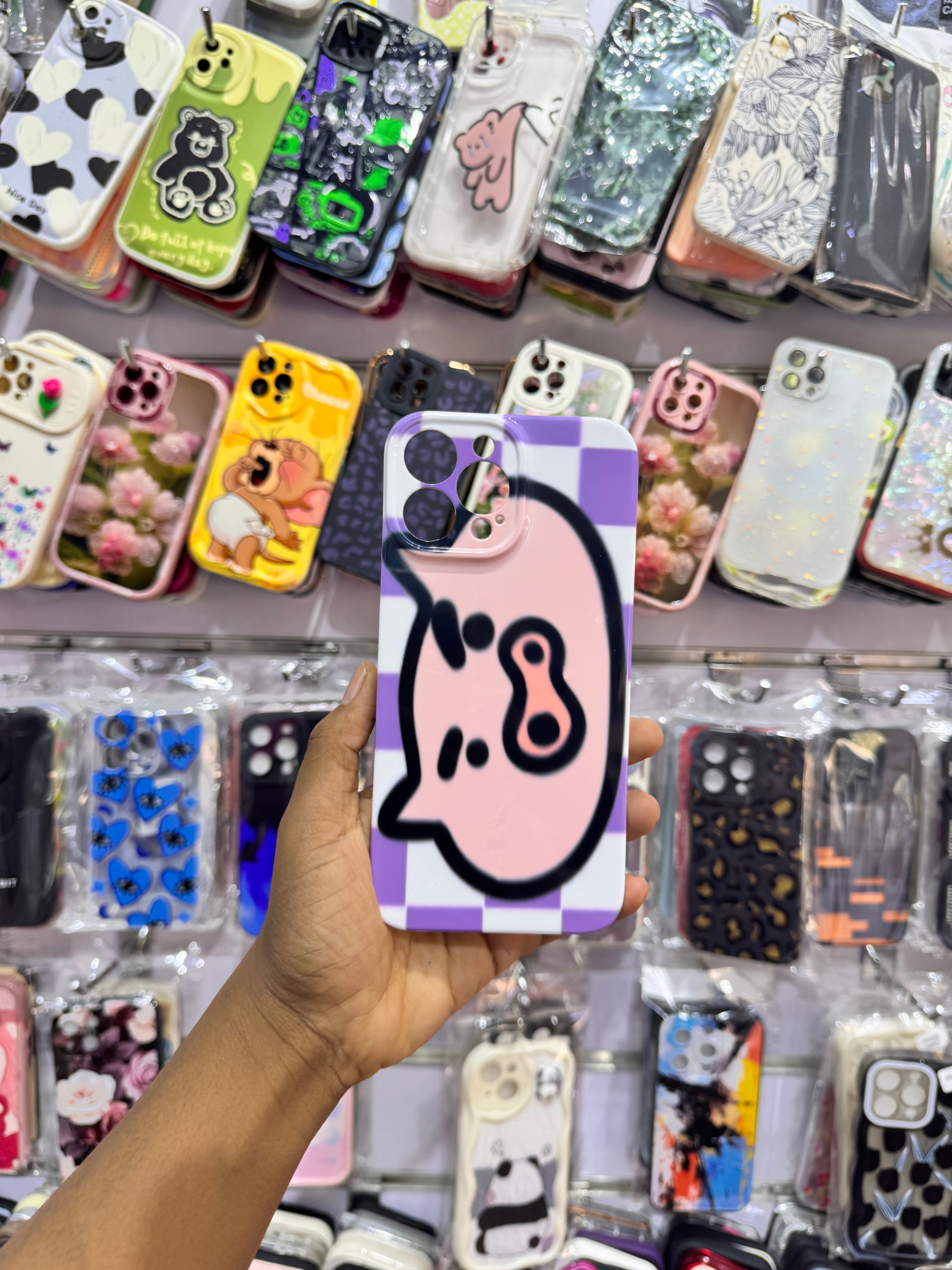 Purple Grid Pig Case For IPhone