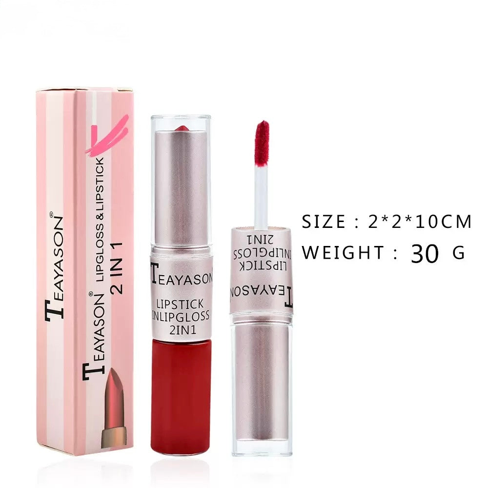 Cross-Border Double-Ended Non-Stick Lip Gloss Two-In-One Matte Bean Paste Non-Fading Dip Cup Lipstick