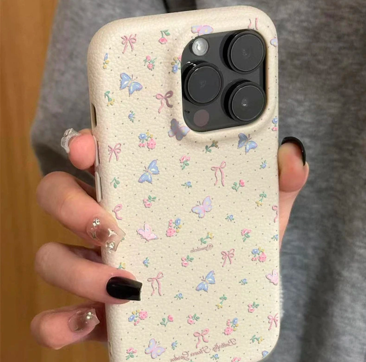 Cream Butterfly case For Iphones
