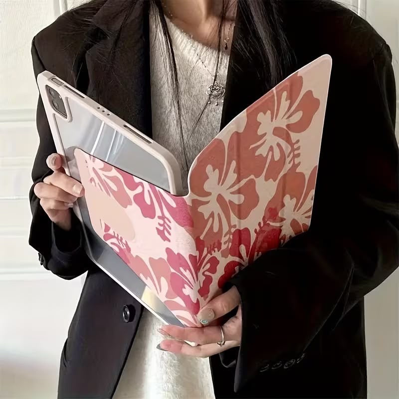 Pink large flower case for ipad