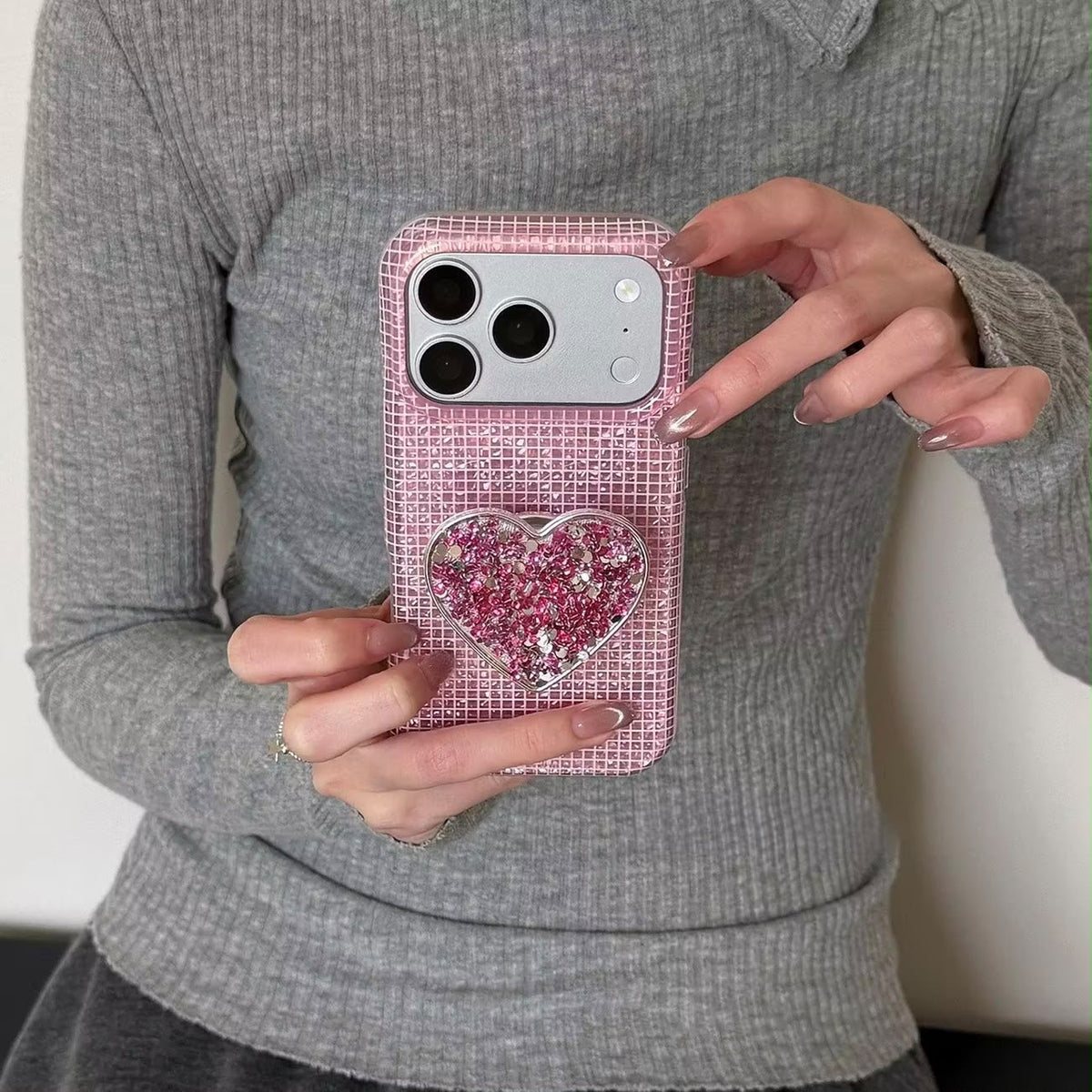Plaid Diamond Heart grip Case For IPhones