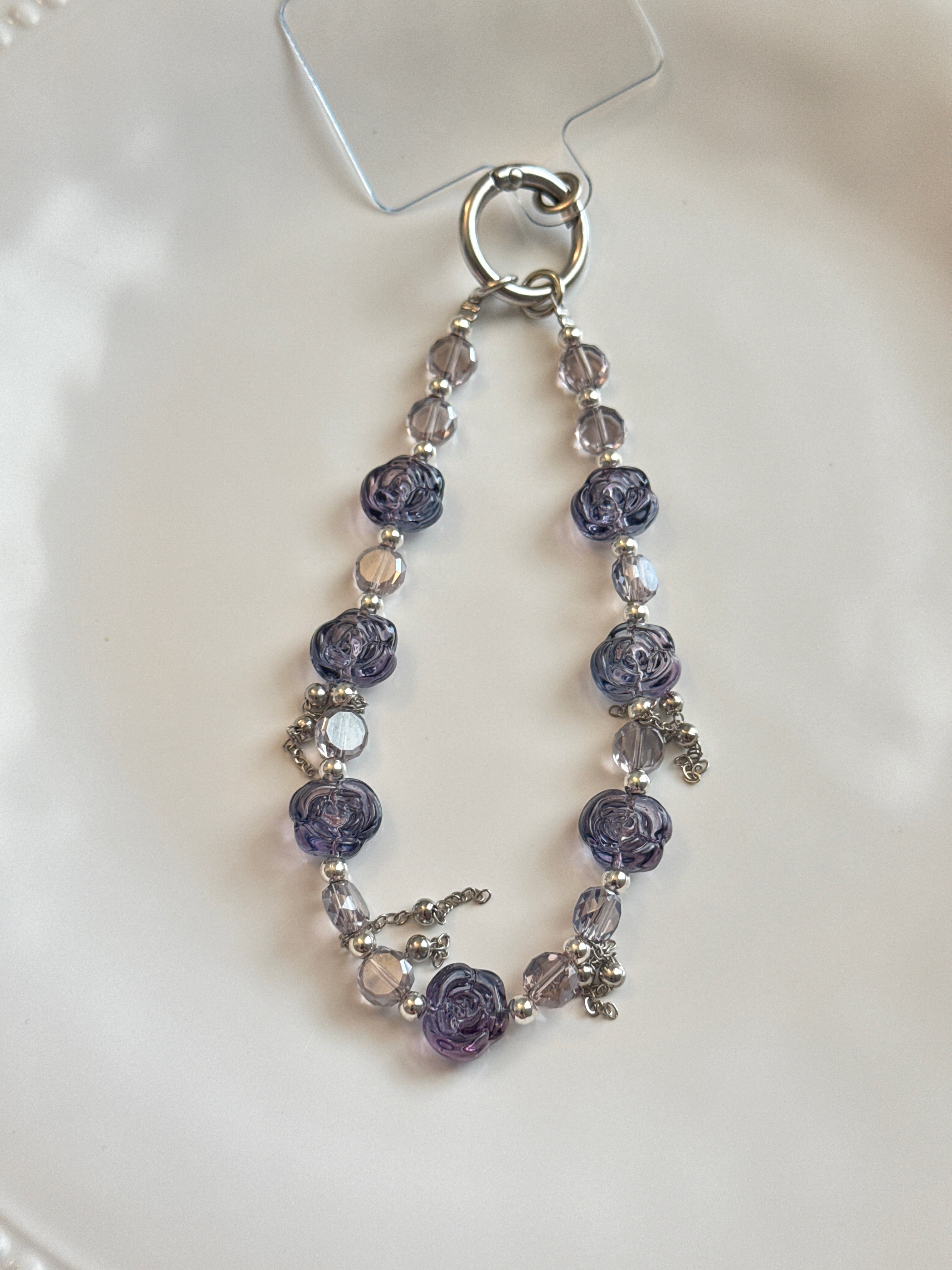 Lavender Crystal Rose Phone Charm