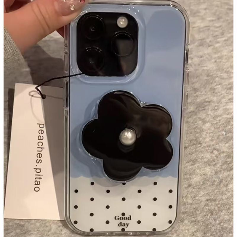 Minimalist polka dot phone case with grip for iPhones