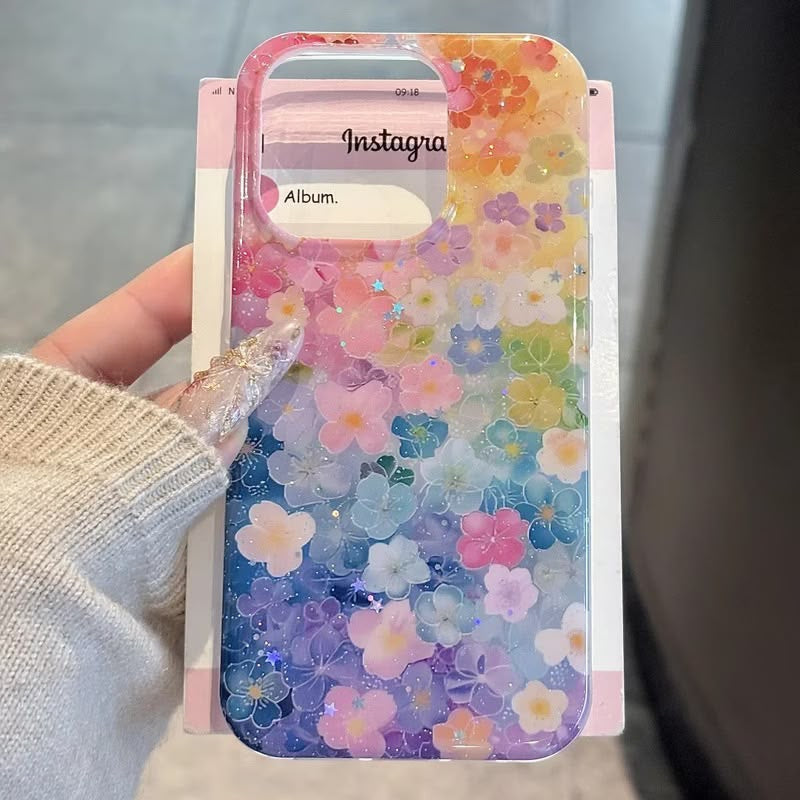 Pastel Floral Glitter iPhone Case