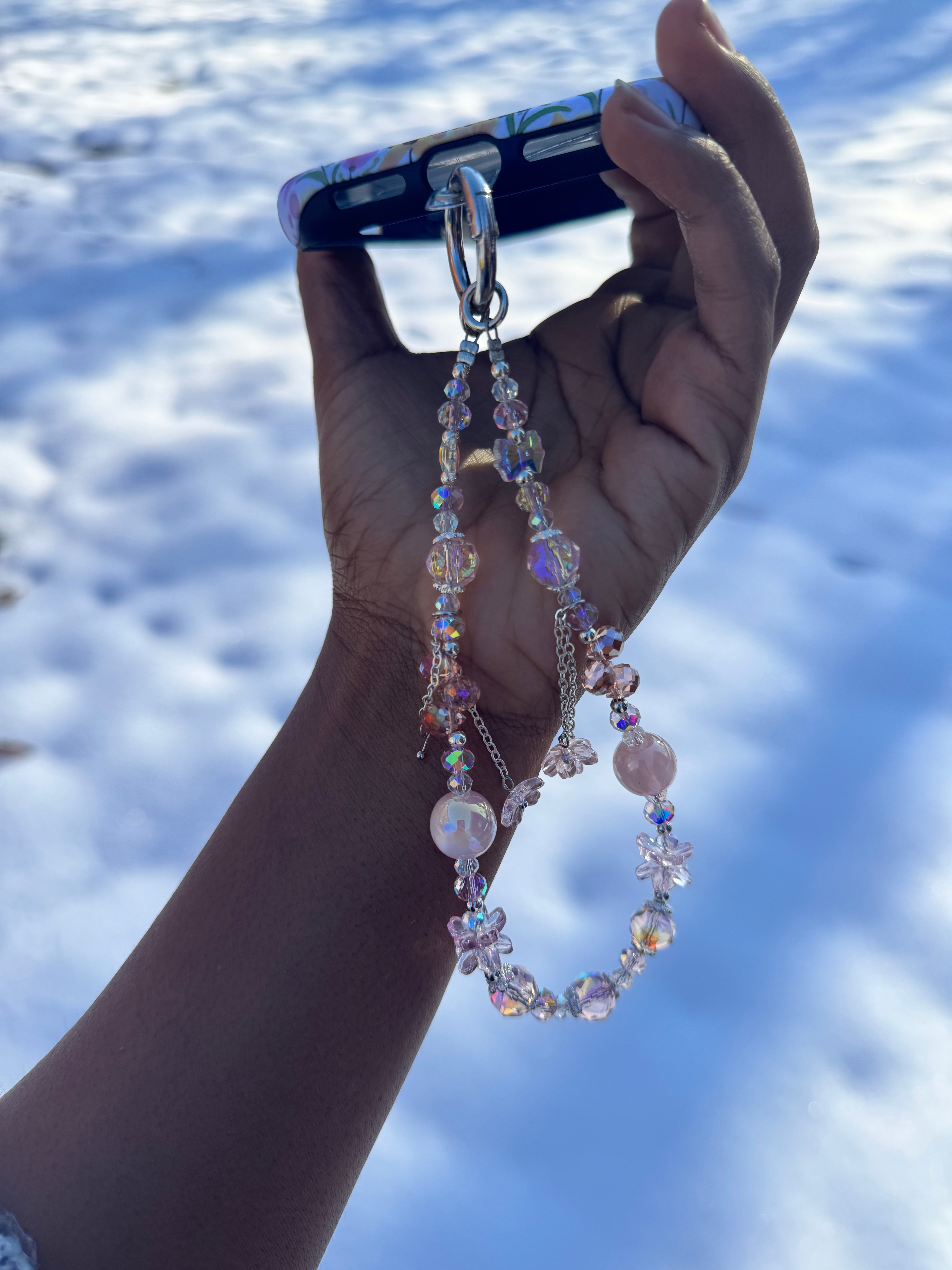 Crystal Pink Butterfly Phone Charm