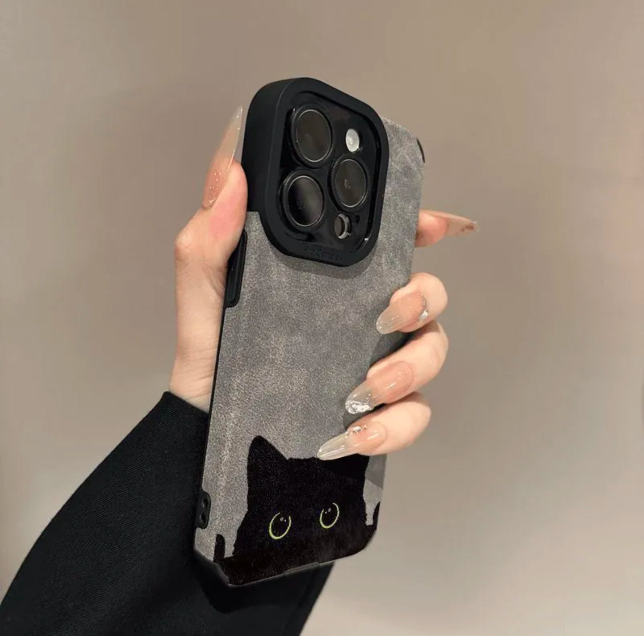 Black Cat Leather Eye Phone Case for iPhone