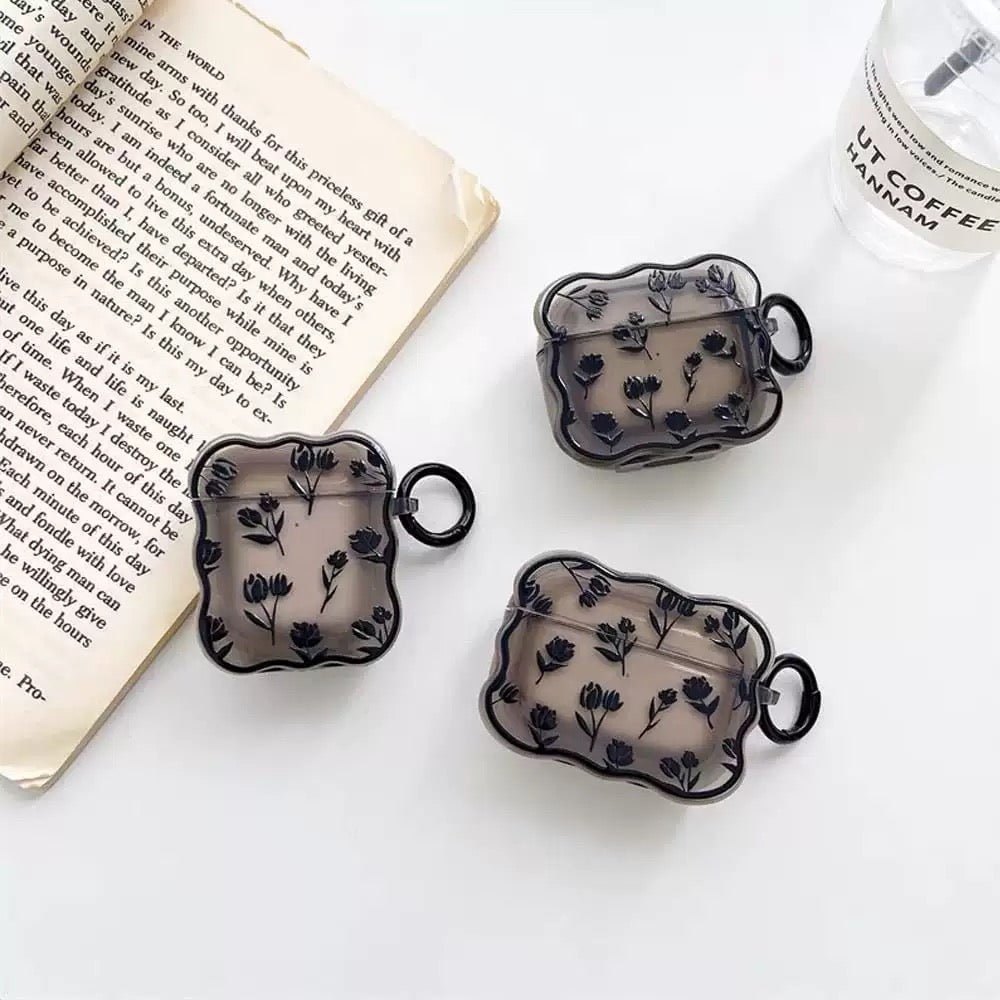 Black floral Airpods Case