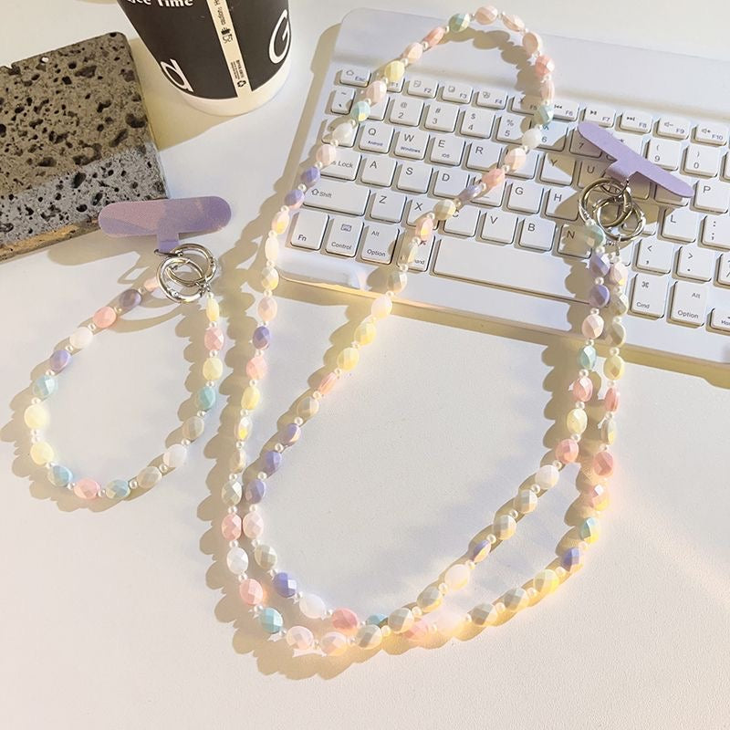 Pastel Beaded Phone Strap Set (Crossbody + Wrist Strap)
