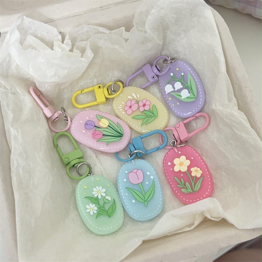 Oval flower keychains