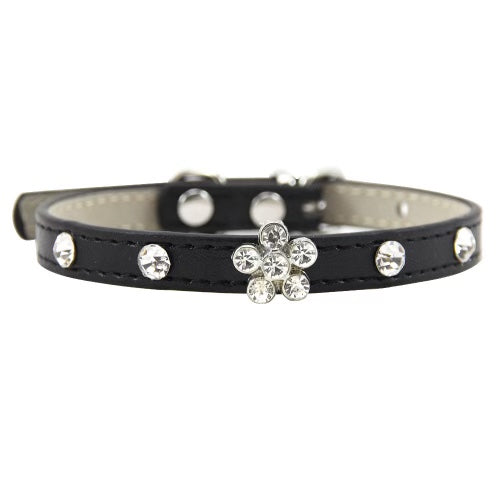 Black Rhinestones Flower Pet Leash Pet Collar