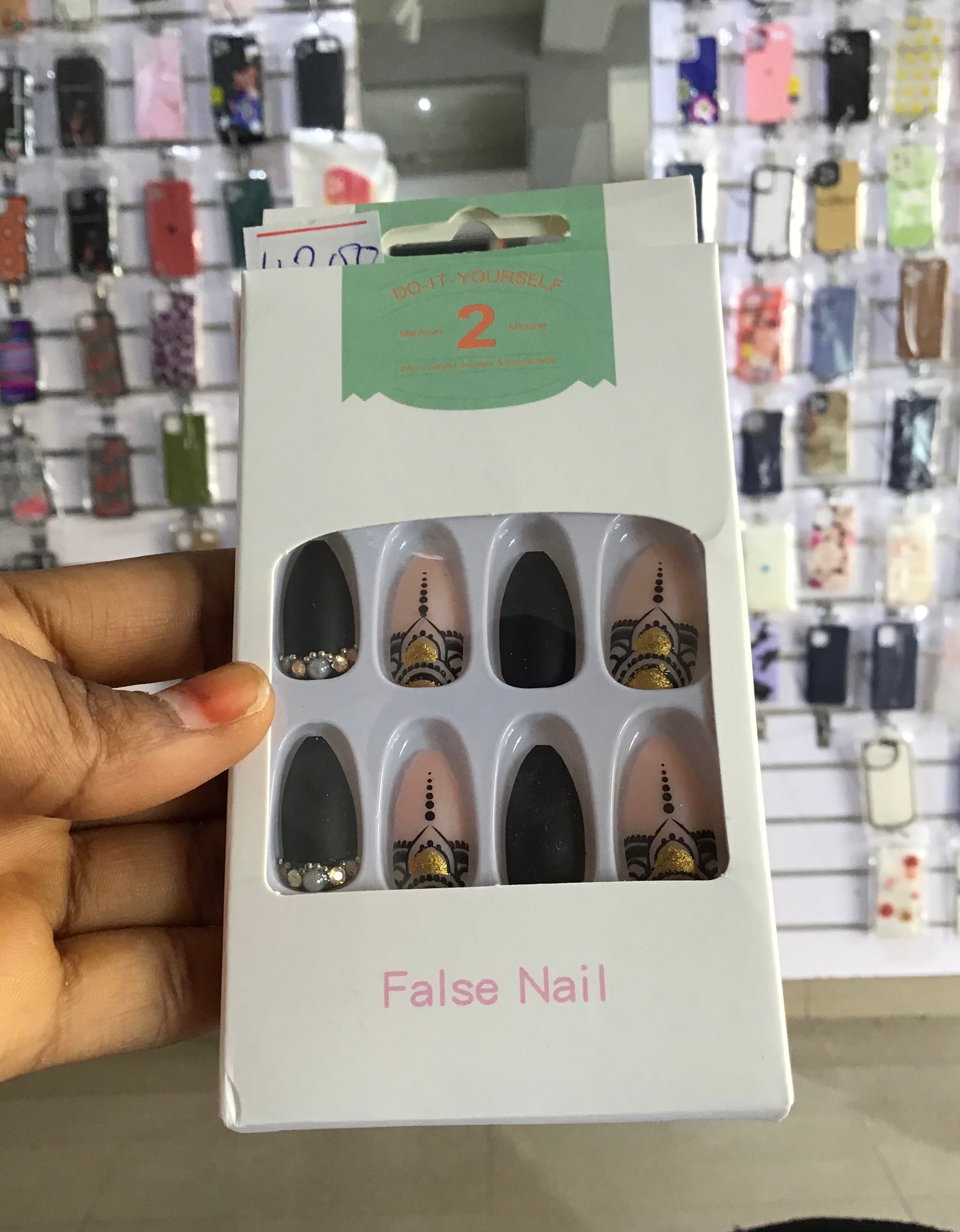 Gold Black Long Press On Nails