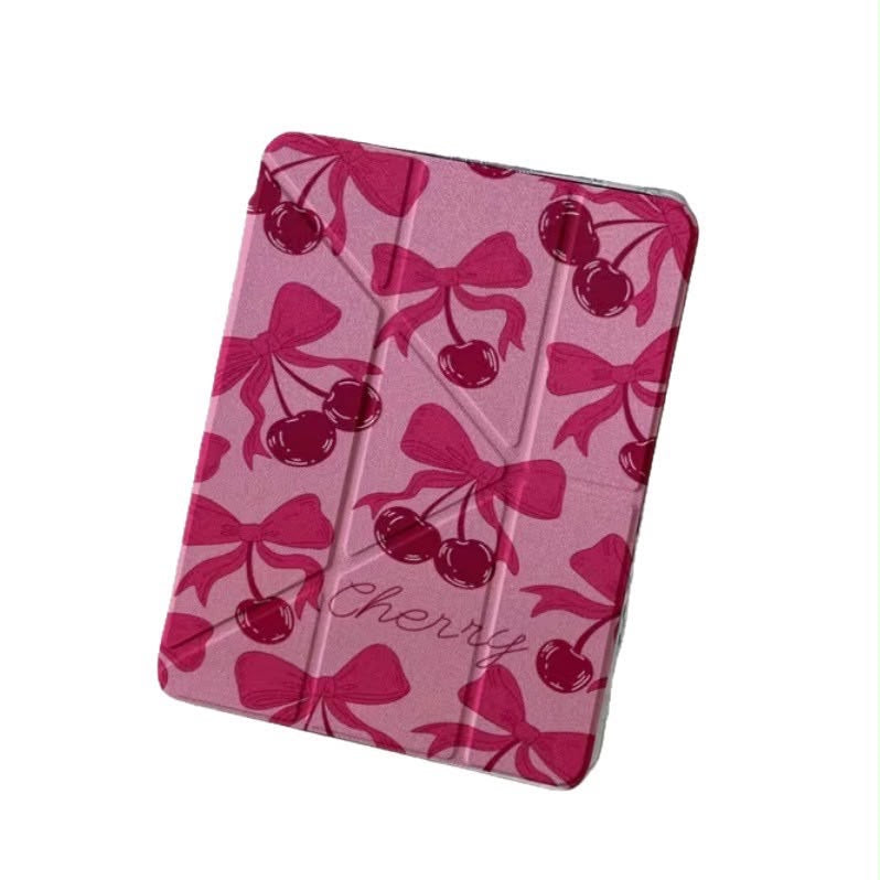 Pink Cherry Bow iPad Case with Pencil Holder