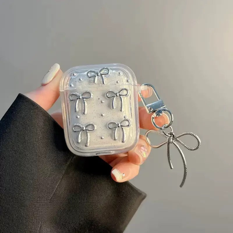 Silver Bow Charm AirPods Case