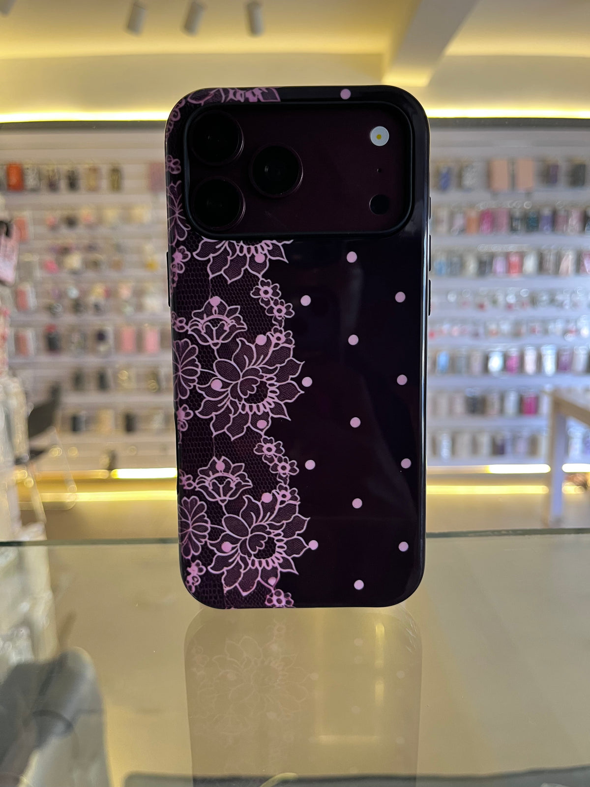 Burgundy Lace Polka Case  For iphones