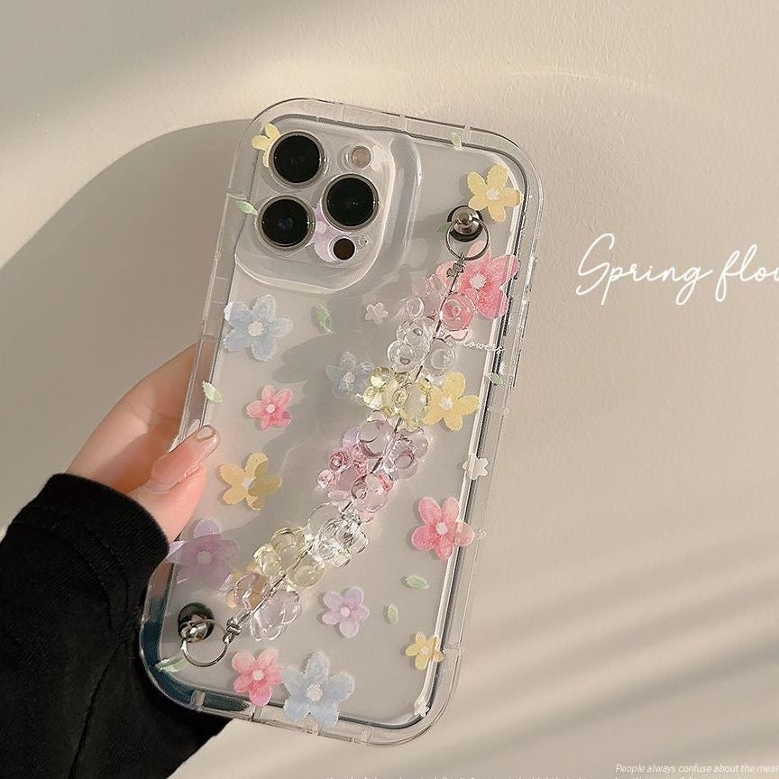 Floral phone case with strap for iPhones