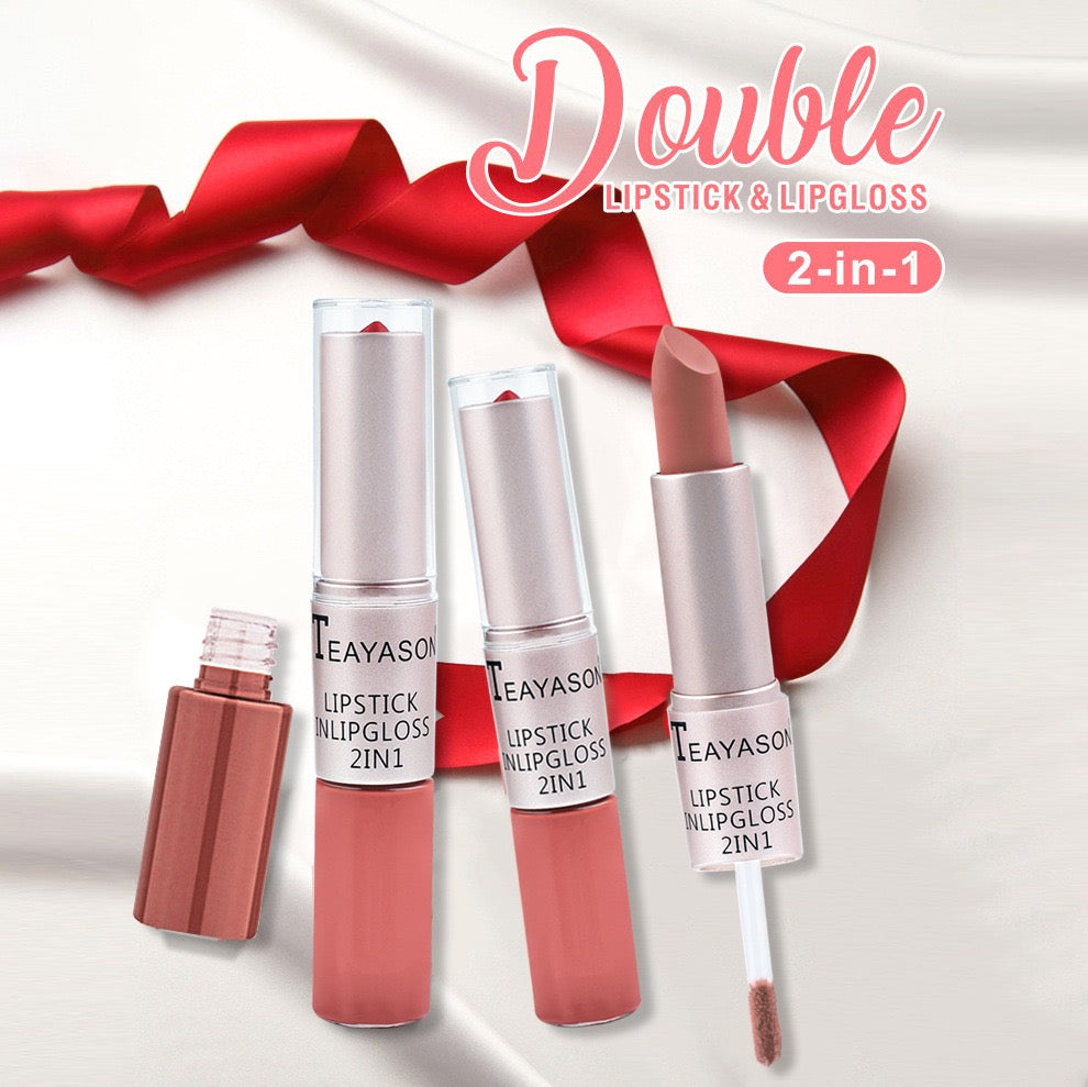 Cross-Border Double-Ended Non-Stick Lip Gloss Two-In-One Matte Bean Paste Non-Fading Dip Cup Lipstick