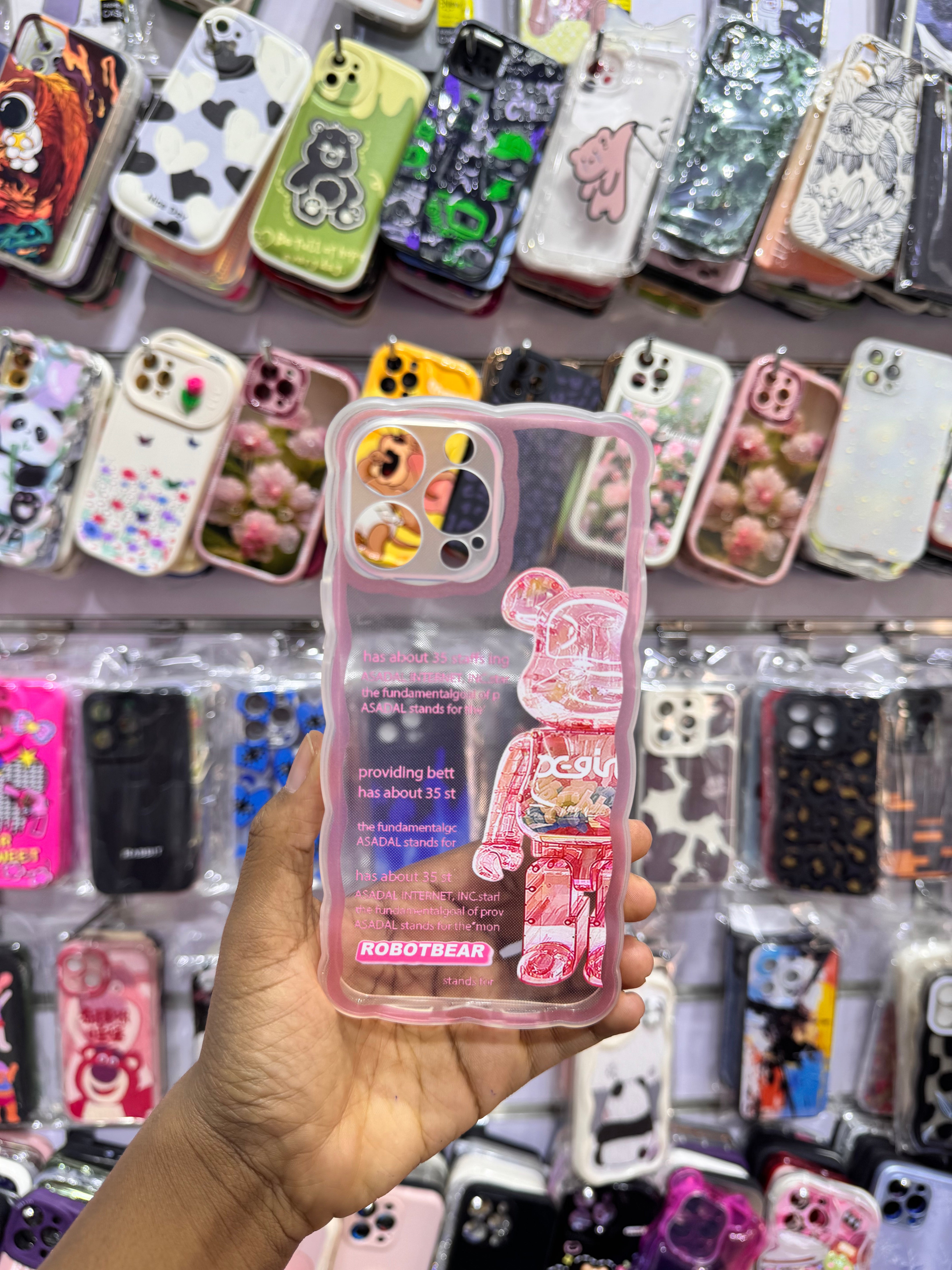Transperent pink  Robbot Bear Case For IPhones