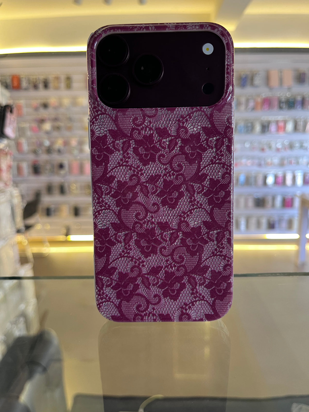 Burgundy Red Lace Pattern Case For iPhones