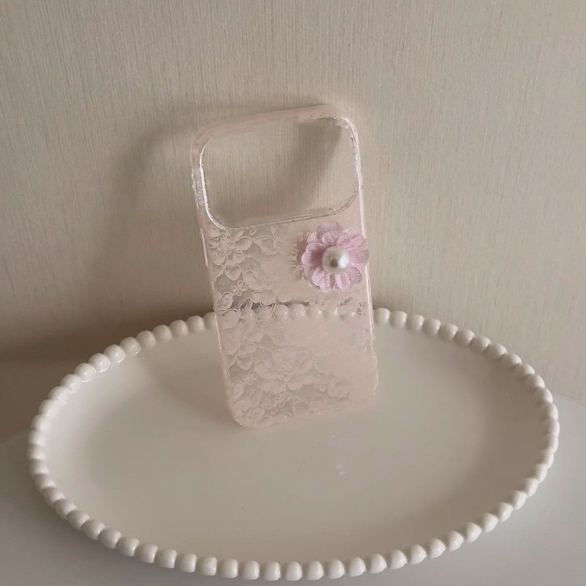Pink Lace Pearl Floral iPhone Case