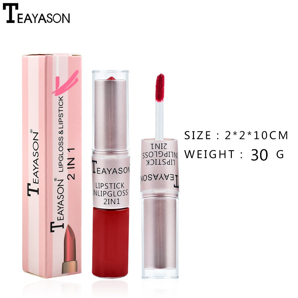 Cross-Border Double-Ended Non-Stick Lip Gloss Two-In-One Matte Bean Paste Non-Fading Dip Cup Lipstick