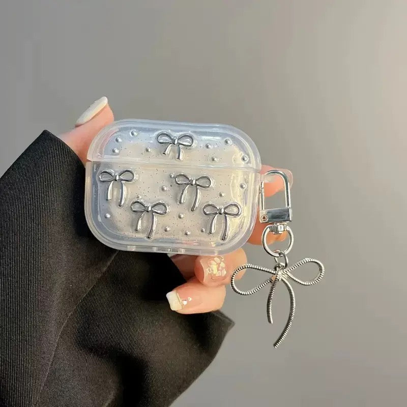 Silver Bow Charm AirPods Case