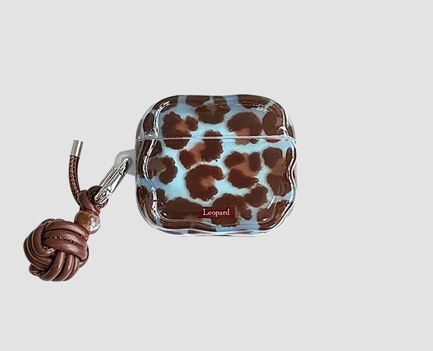 Blue Brown Leopard AirPods Case with Charm