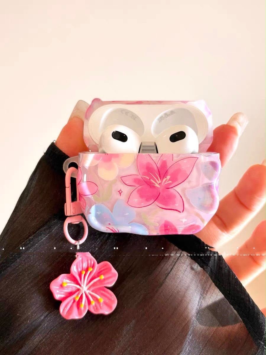 Pink Lily Floral AirPods Case with Charm
