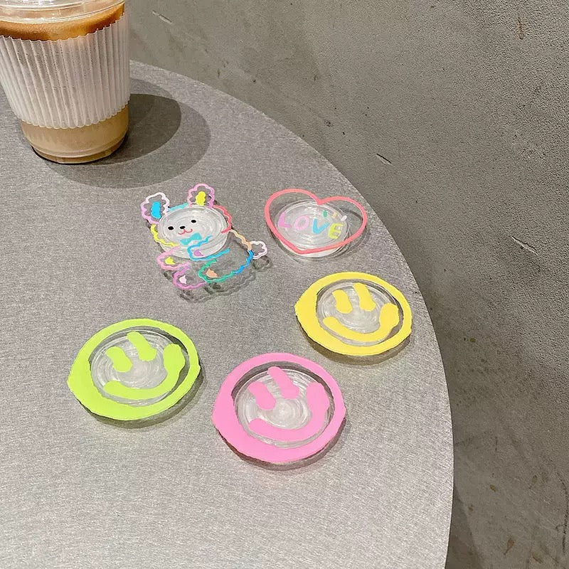 Acrylic Transparent Smiley Face Airbag Stand Phone Grip
