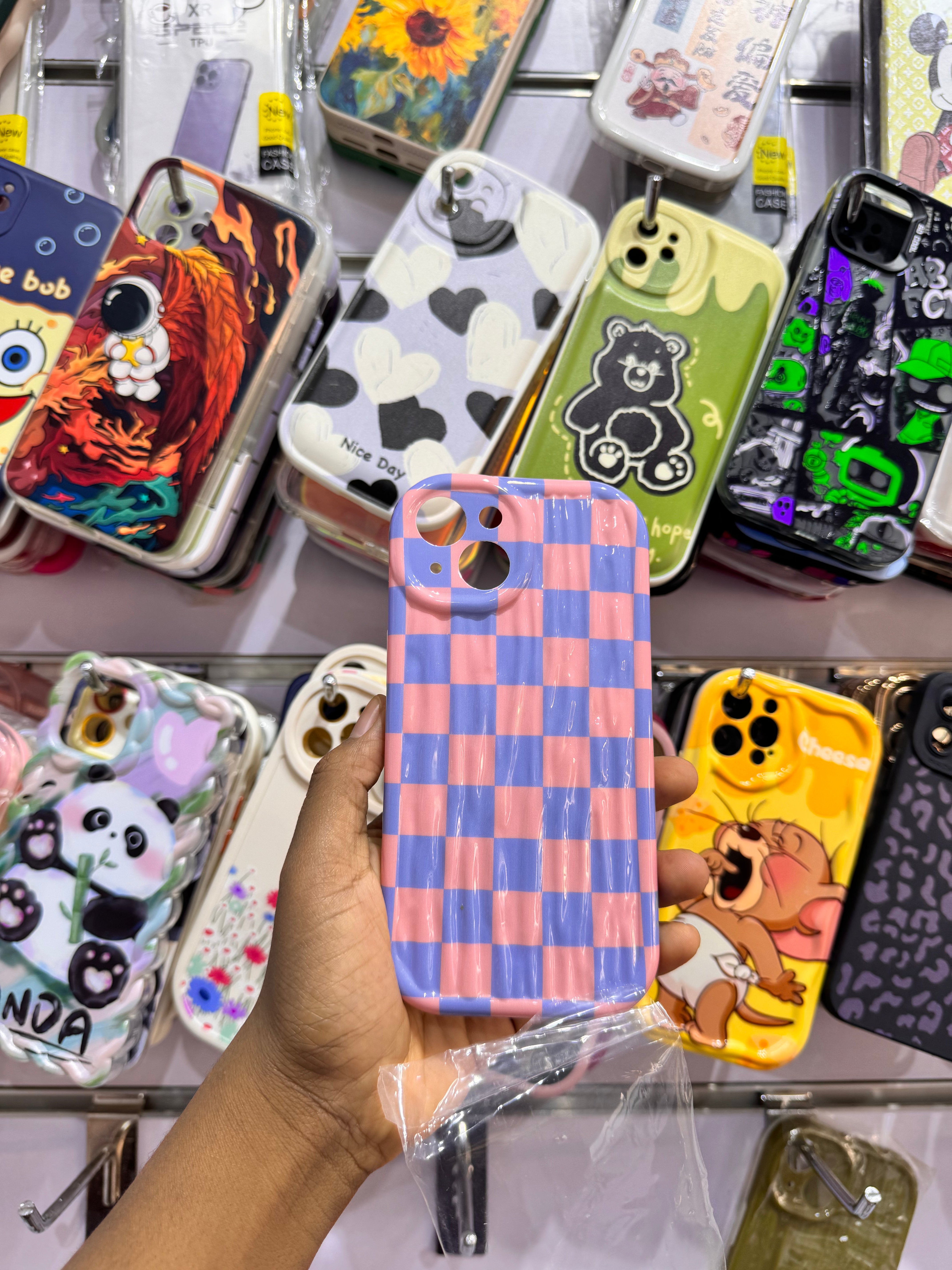 Peach Blue Grid Case For iPhones