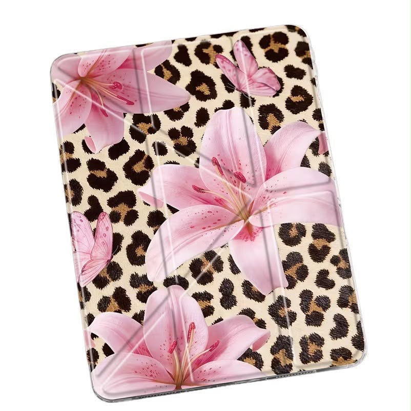 Pink lily Leopard case For iPad