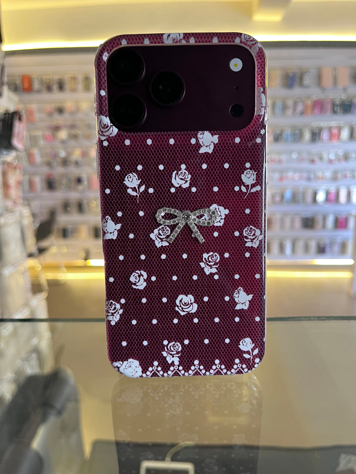 Burgundy Lace Polka Dot Rose Case  For iphones