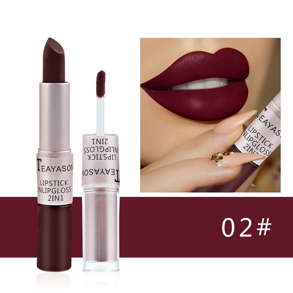 Cross-Border Double-Ended Non-Stick Lip Gloss Two-In-One Matte Bean Paste Non-Fading Dip Cup Lipstick