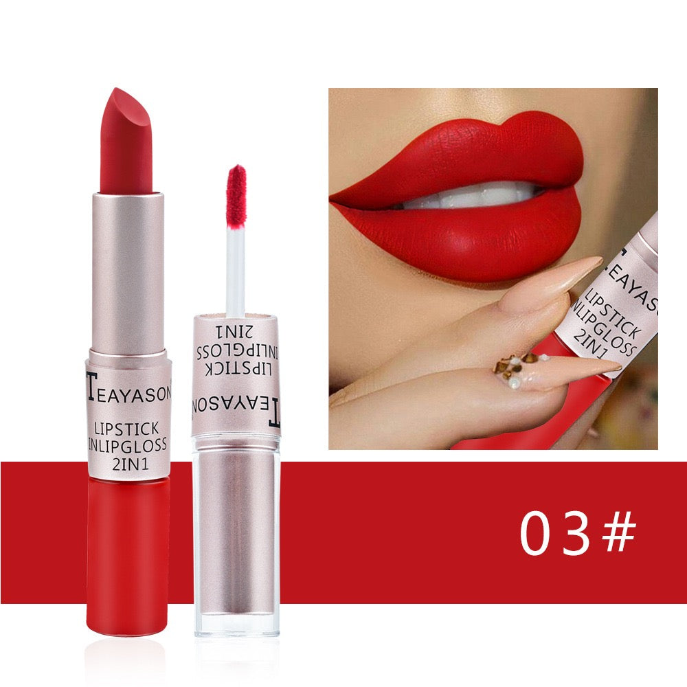 Cross-Border Double-Ended Non-Stick Lip Gloss Two-In-One Matte Bean Paste Non-Fading Dip Cup Lipstick