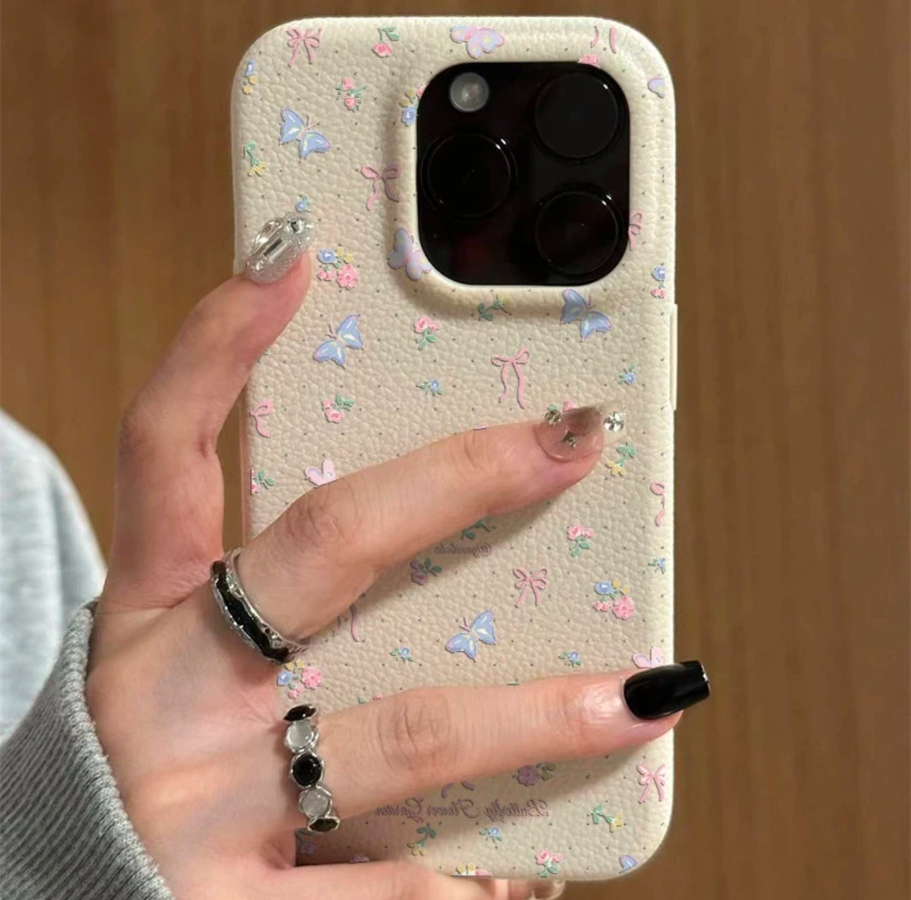 Cream Butterfly case For Iphones