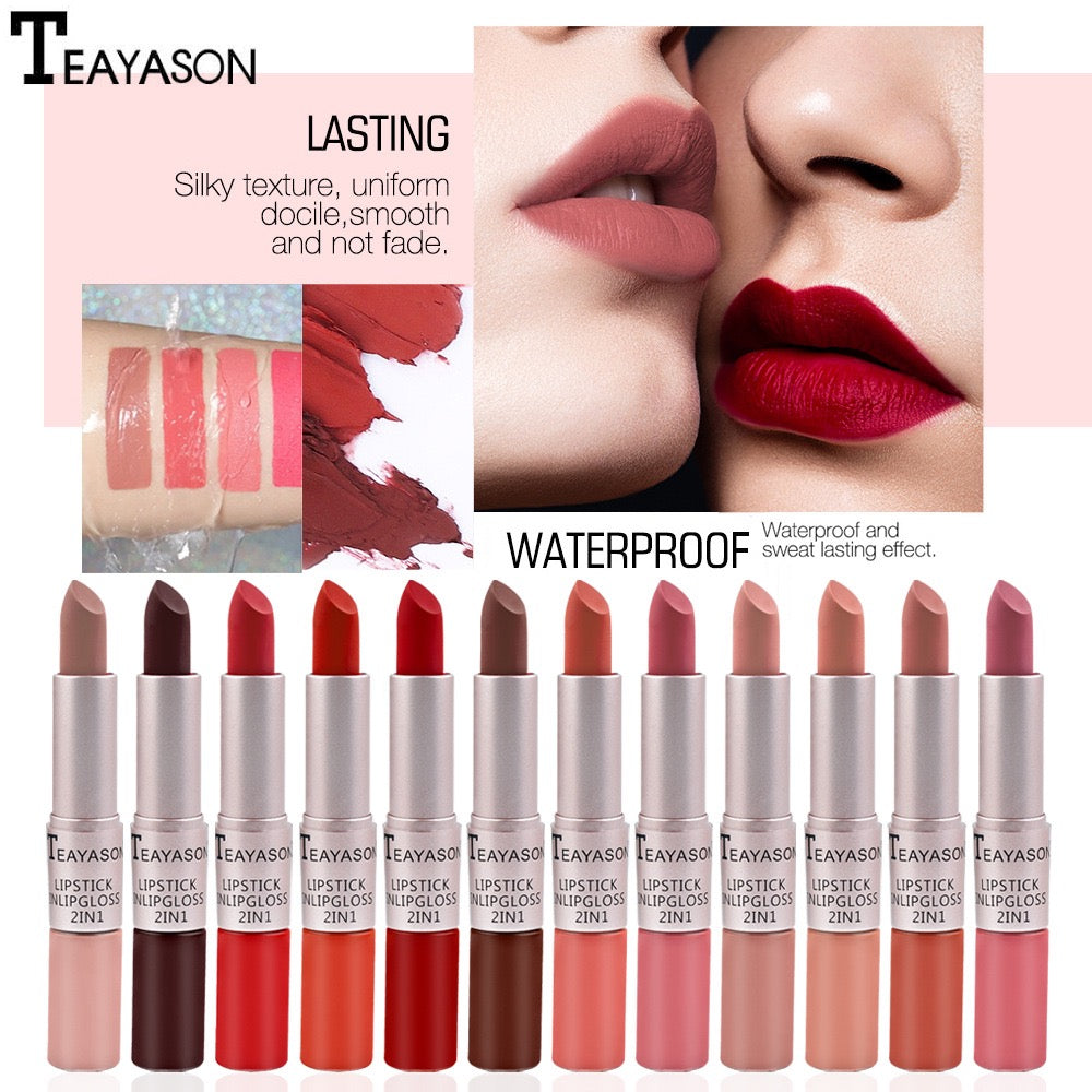 Cross-Border Double-Ended Non-Stick Lip Gloss Two-In-One Matte Bean Paste Non-Fading Dip Cup Lipstick