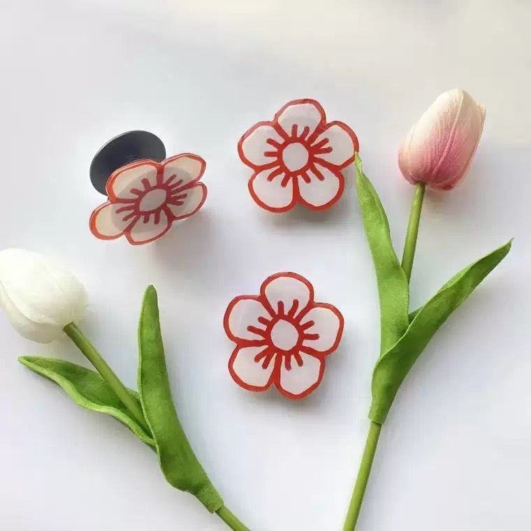 Red flower phone grip