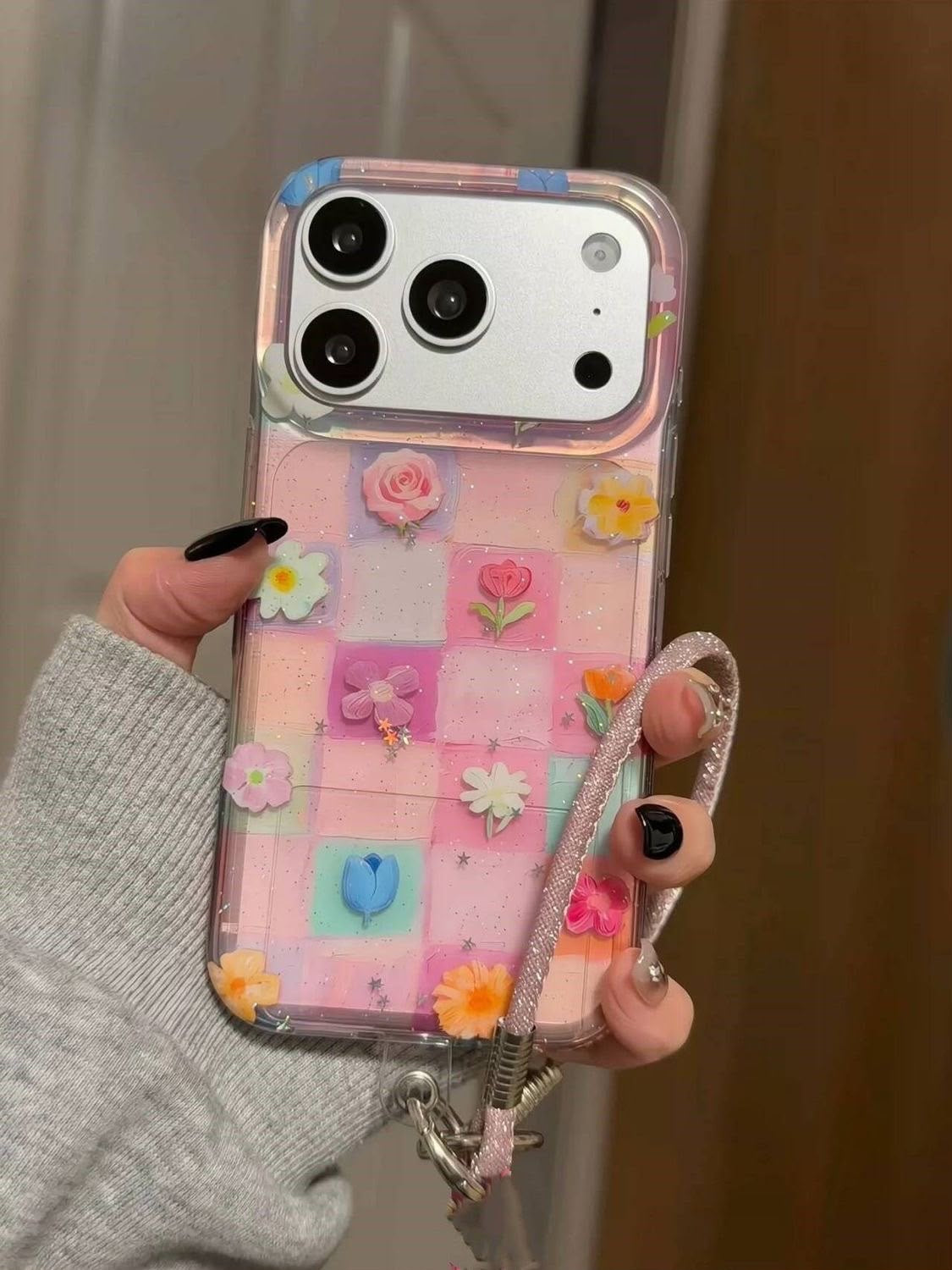 Pink Checkered Floral iPhone case