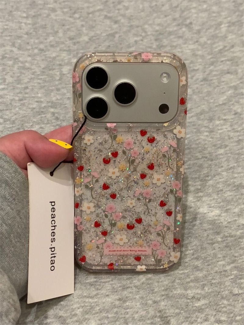 Sparkling strawberry flower case for iPhones