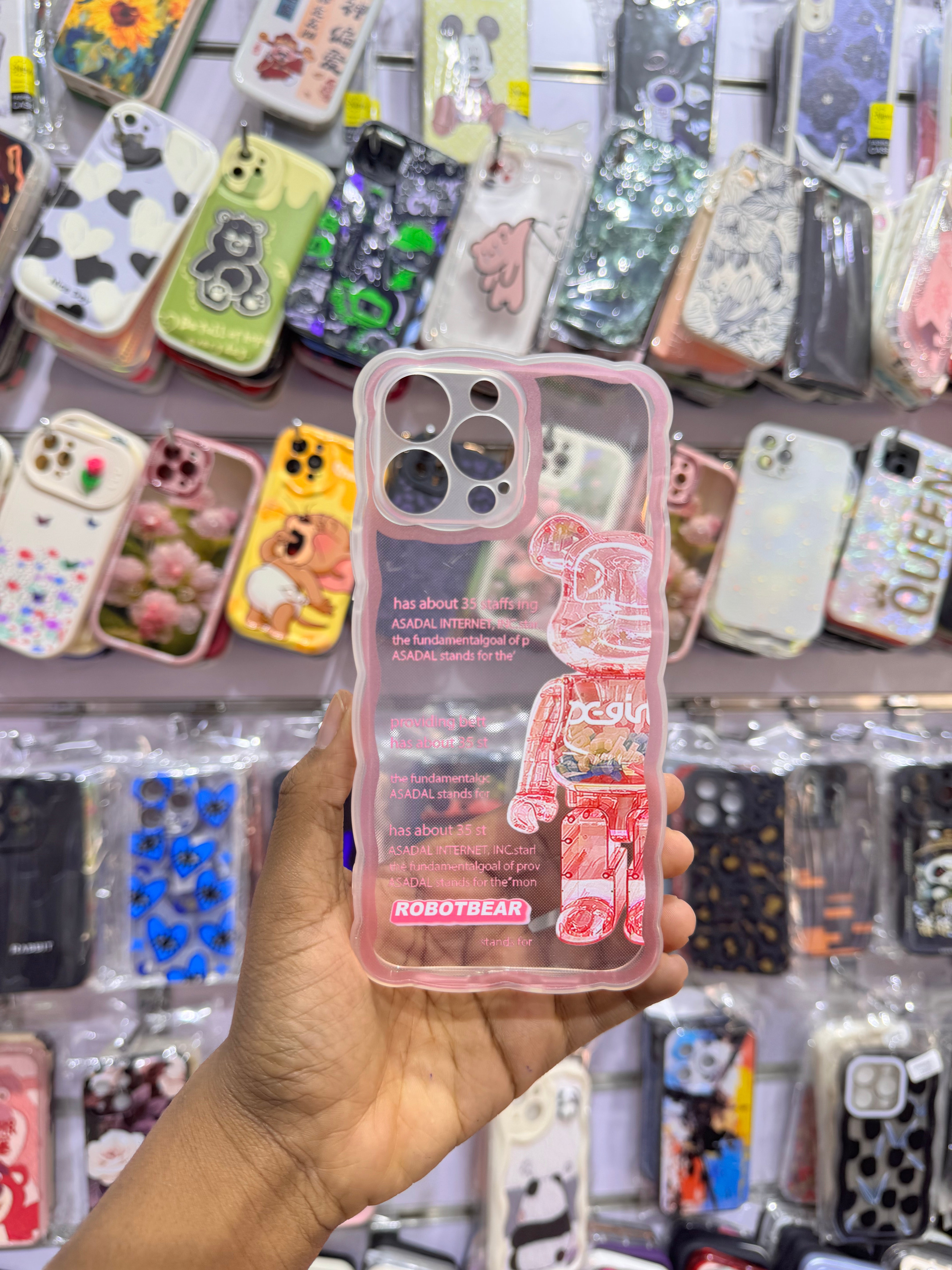 Transperent pink  Robbot Bear Case For IPhones