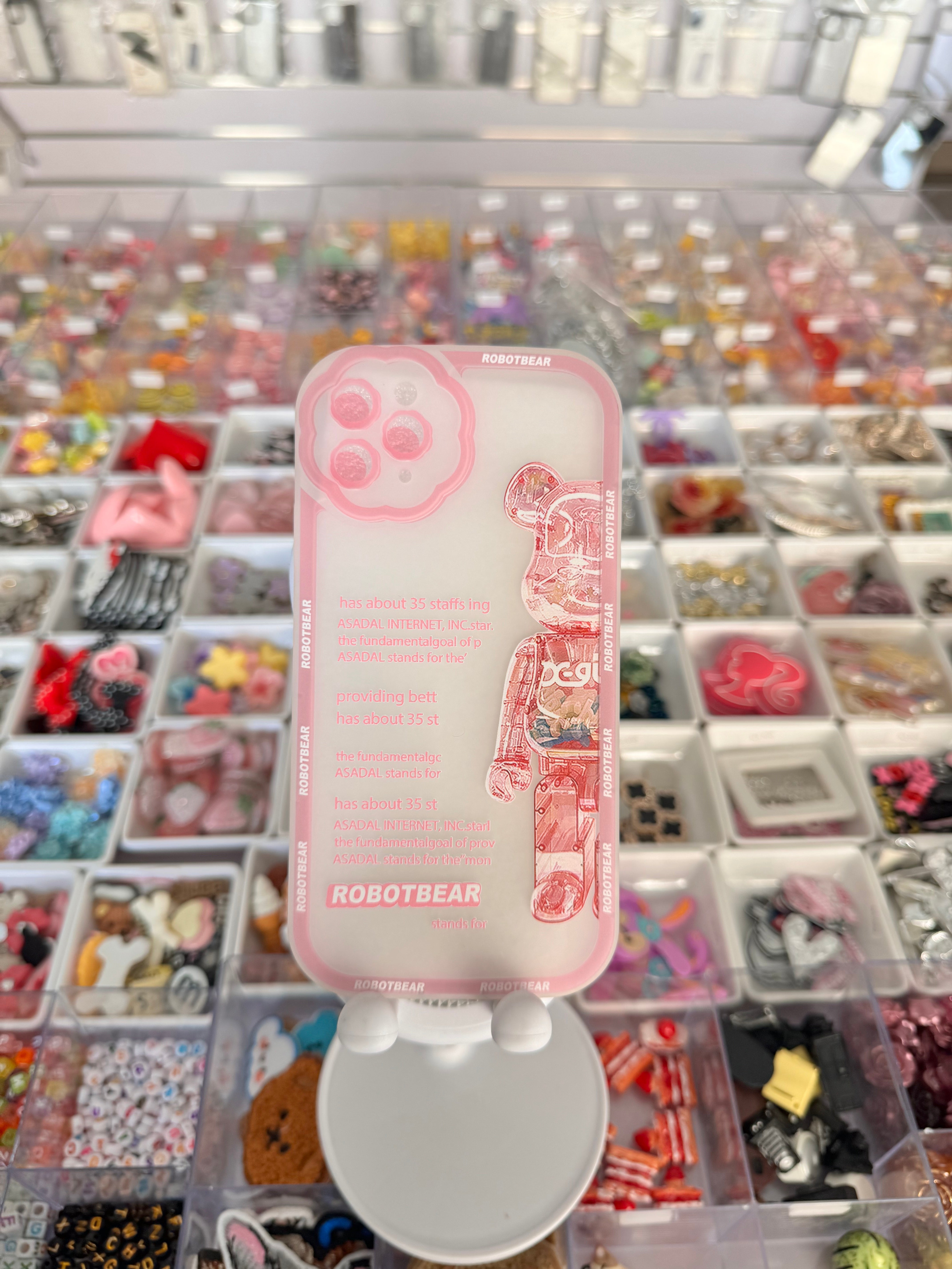 Transperent pink  Robbot Bear Case For IPhones