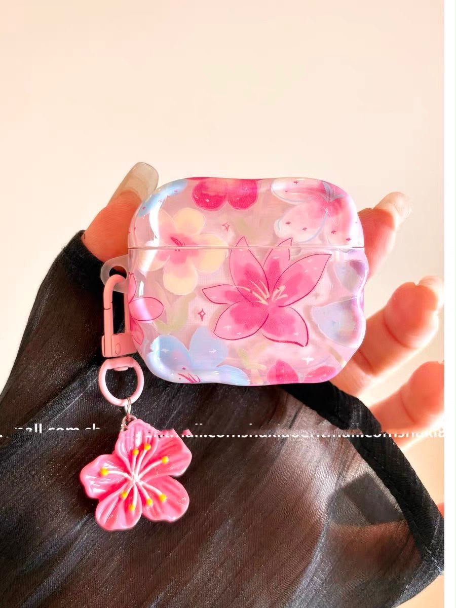 Pink Lily Floral AirPods Case with Charm