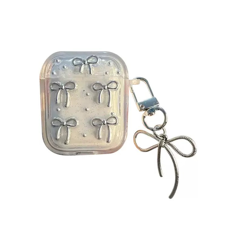 Silver Bow Charm AirPods Case