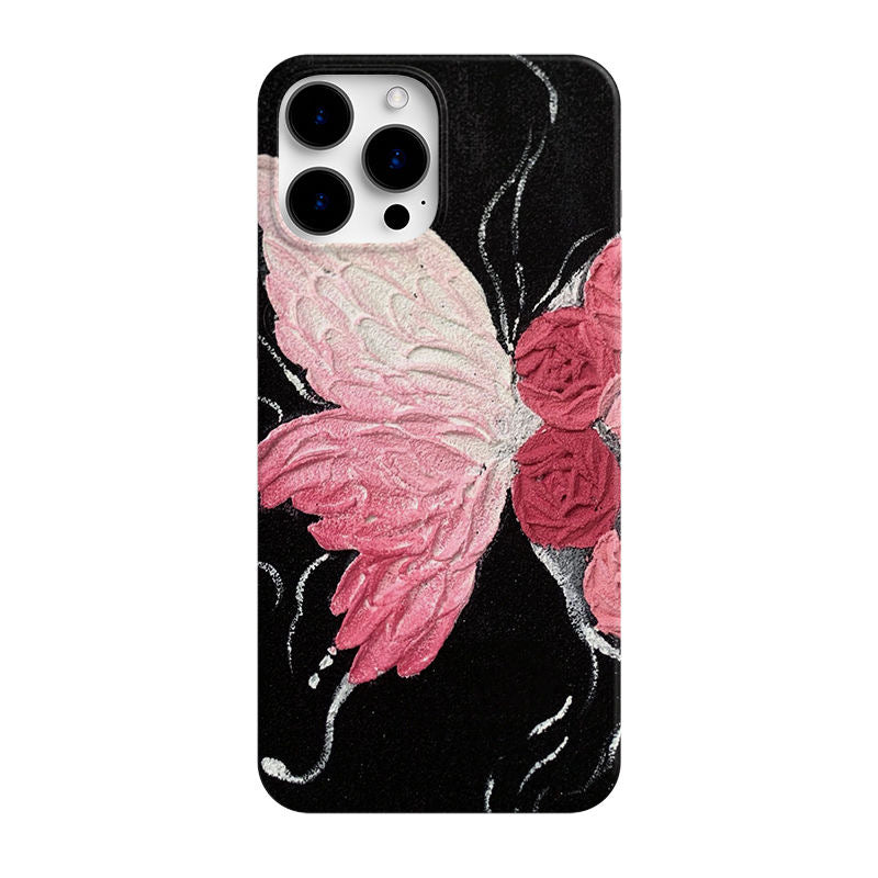 Pink Butterfly & Rose iPhone Case – Bold & Elegant