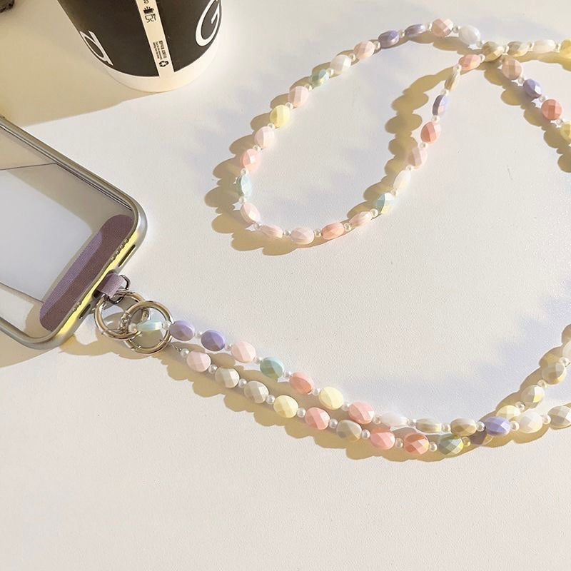 Pastel Beaded Phone Strap Set (Crossbody + Wrist Strap)