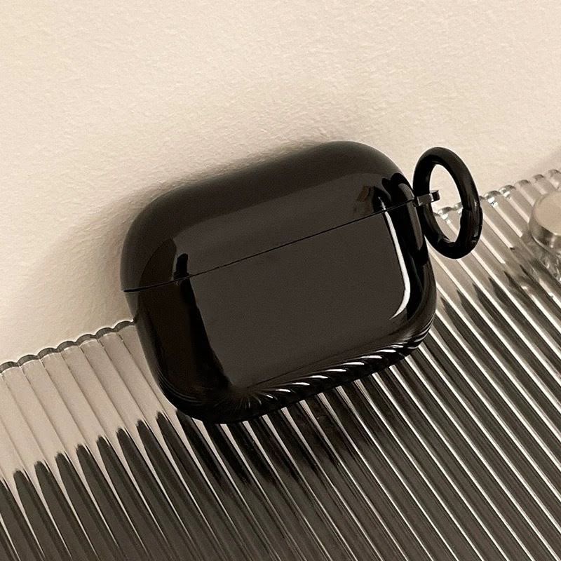 Glossy Black AirPods Case with Ring Clip